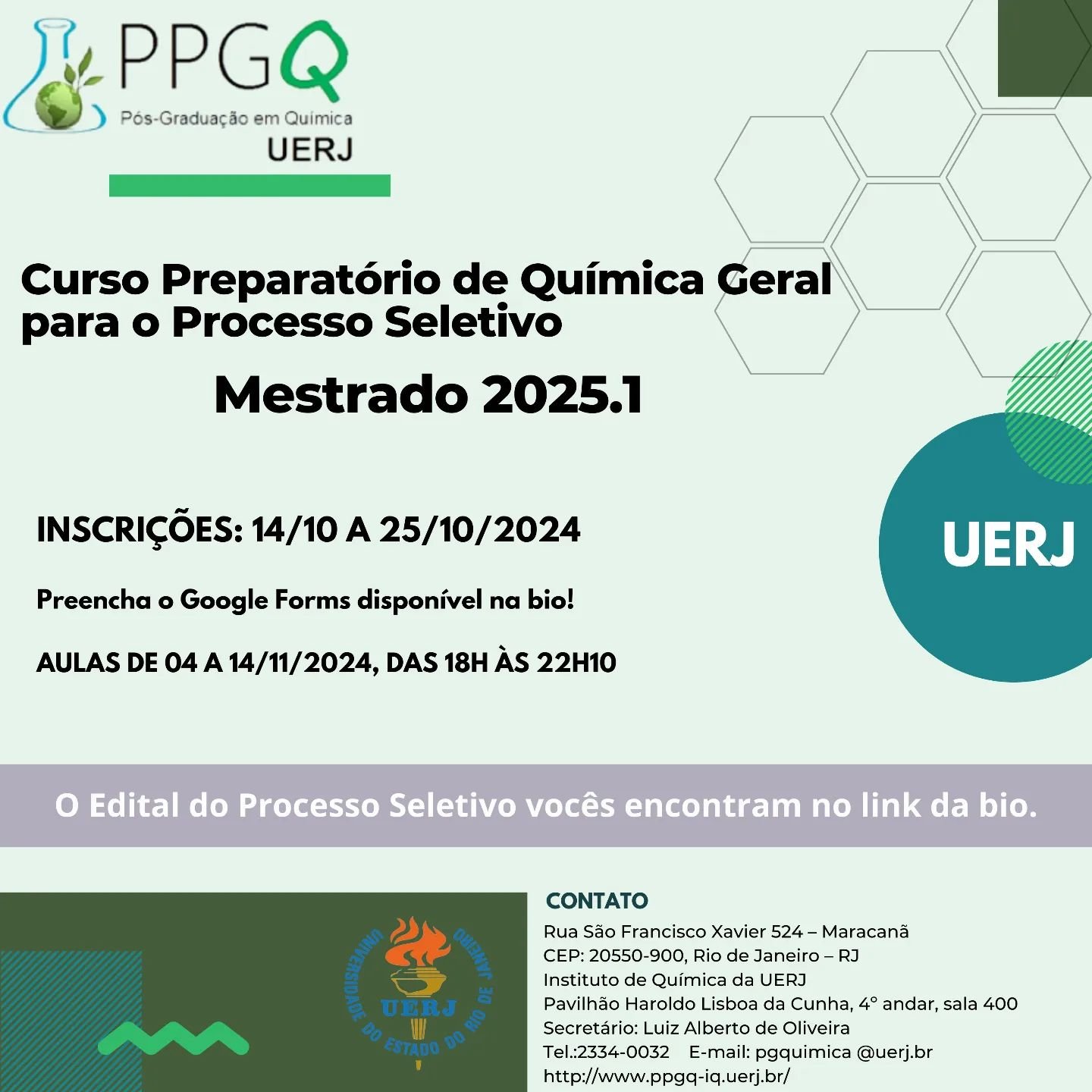 Inscrição Curso Preparatório – Mestrado 25.1 PPGQ-UERJ